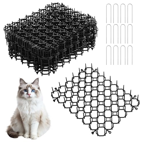 ACOMTUO 15 Stück Dornengitter Gegen Katzen 15x20cm,Katzenschreck Gitter mit 12 Erdanker,Katzengitter für Garten Katzenabwehrmatte,Katzenabwehr Matte für Garten, Anti Katzen Matte