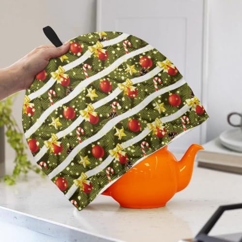 Image of Hudotybom Christmas Tree Star Tea Pot Cozies Kitchen Xmas Teapot Dust Cover Breakfast Warmer Tea Cozies with Extra Thick Wadding for Home