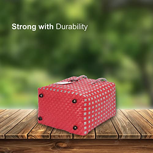 Image of Arnavira Handmade Multipurpose with Lid 7.5L Used as Lunch Lunch Bag Tiffin Bag for Office,School & Travel (25x13x22) (Red Silver, Small)