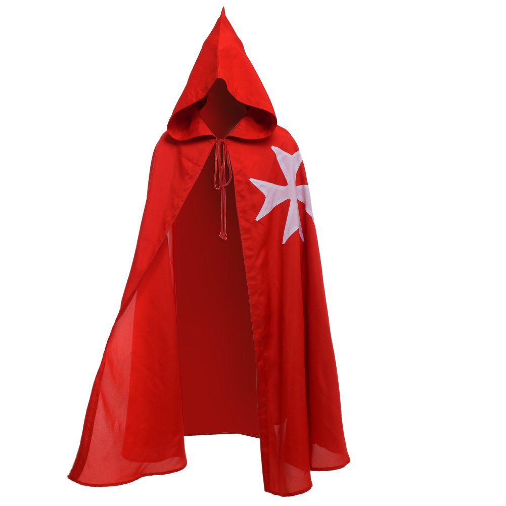 BLESSUME Medieval Templar Knight Cloak Hospitaller Hooded Robe Cape (Red) - Image 2