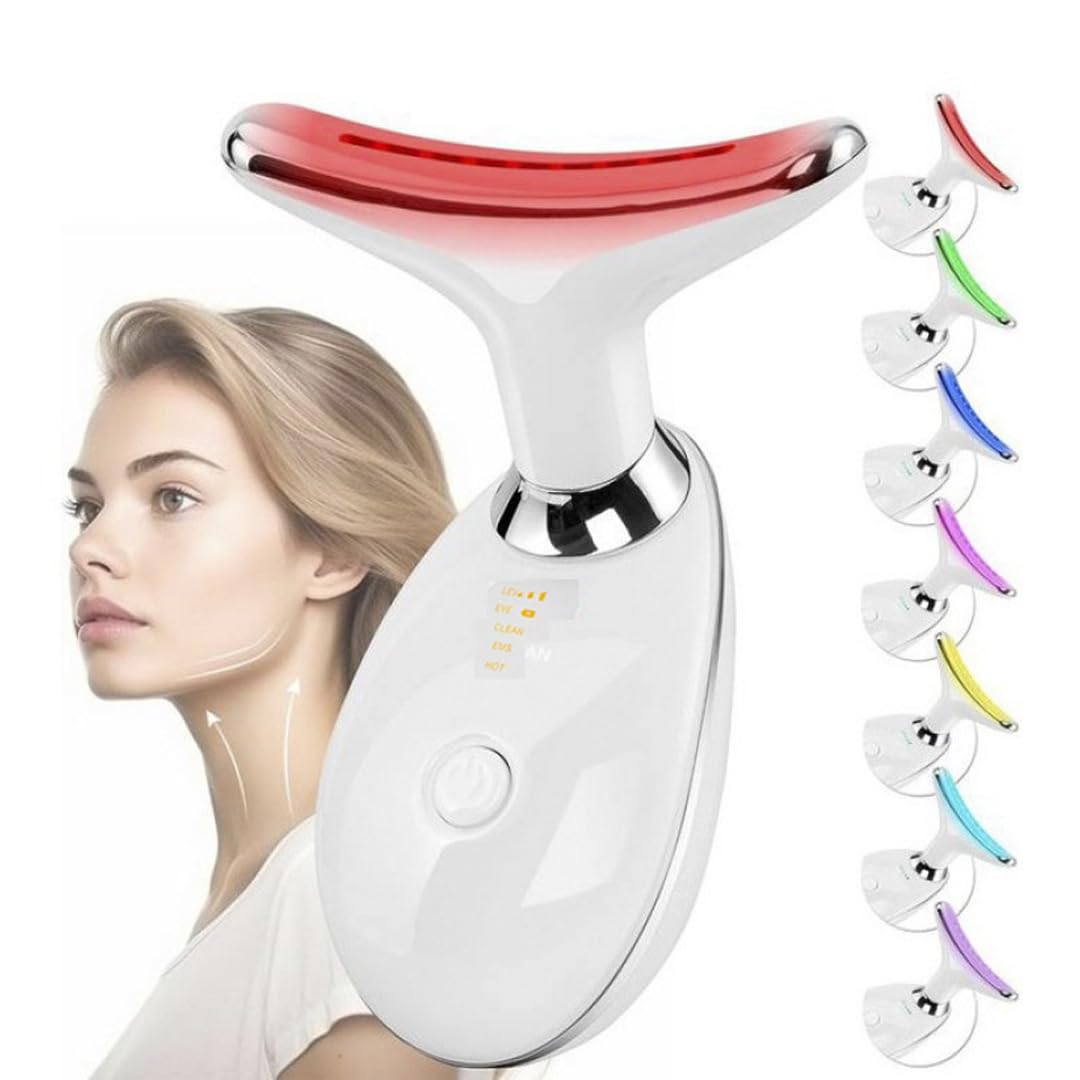 7 Farben LED Licht, EMS & Gua Sha Elektrisches Gesichtsmassagegerät mit 3 Modus, 45°C Konstante Erwärmung, V Shape Face Effekt - Face Massager