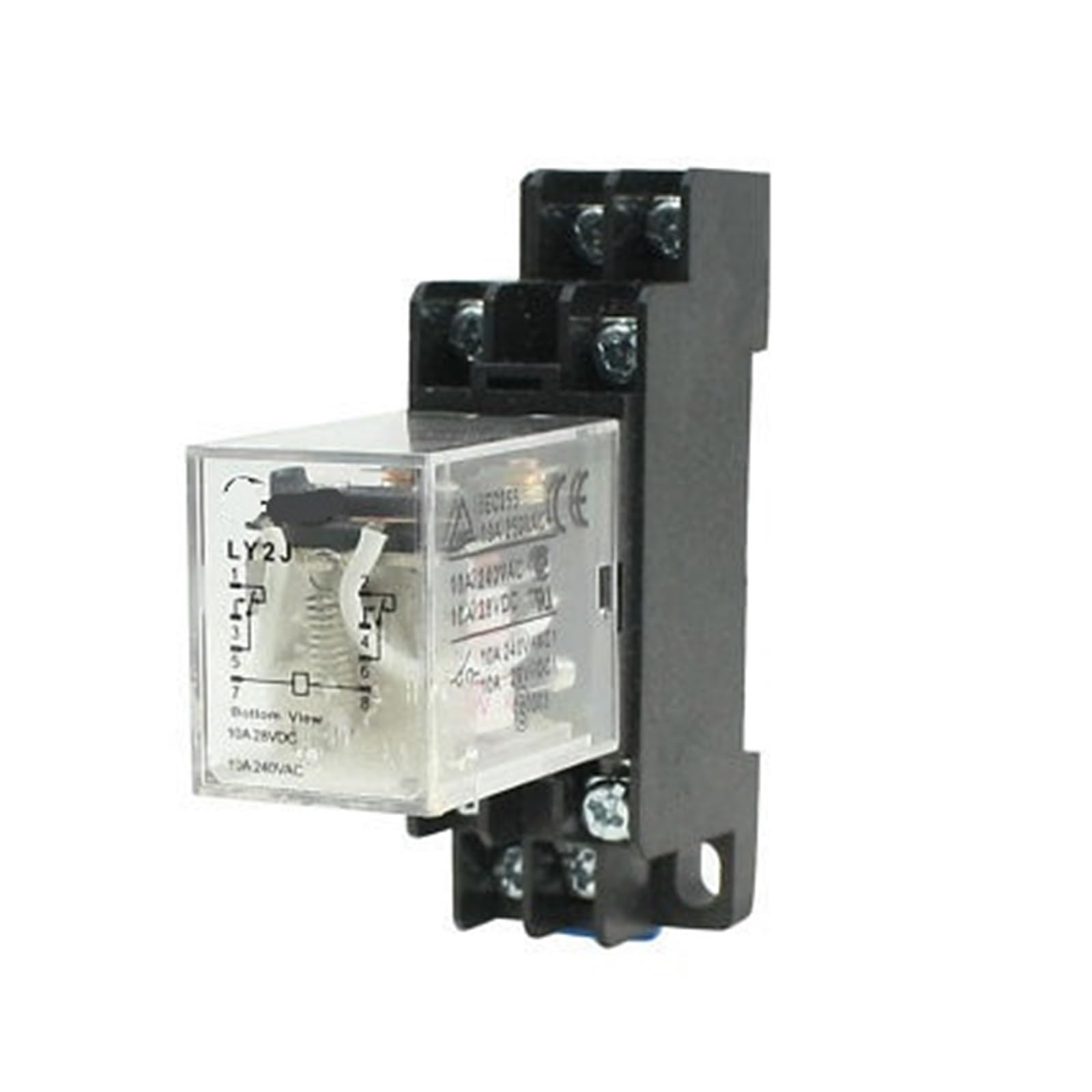 Relé de potencia LY2J de 8 pines con base de carril DIN y bobina de 12V CA 10A 3