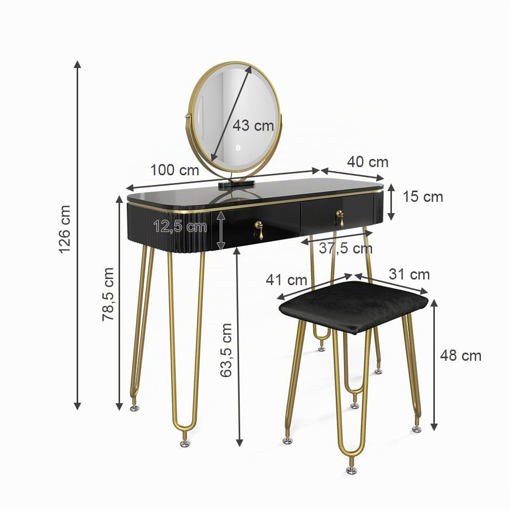 Vicco Schminktisch Grace, Schwarz, 100 cm