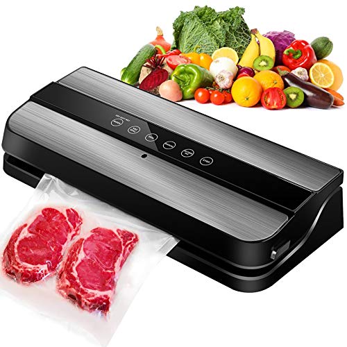 Tuocalo Vacuum Sealer Machine, Automatic Vacuum Air Sealing System For Food Preservation w/Starter Kit, Led Indicator Lights, Dry & Moist Food Modes, Compact Design,Easy to Clean, Inclued 10 PCS Bags