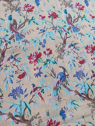 Image of Doraya Pure Cotton Dress Making Fabric Sanganeri Print Jaipuri Hand Block Printed Unstitched Dress Material for Women Blouse /Plazzo,Kurti /Lehenga Piece Womens 43 inch Inches Width (Peach 1, 3 Meter)