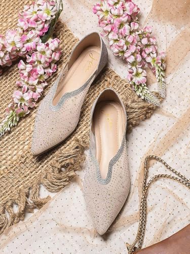 Image of JM LOOKS Stylish Emblellished & Rhinestone Bellies For Women & Girls | Fancy Ballet Flat Sandals |