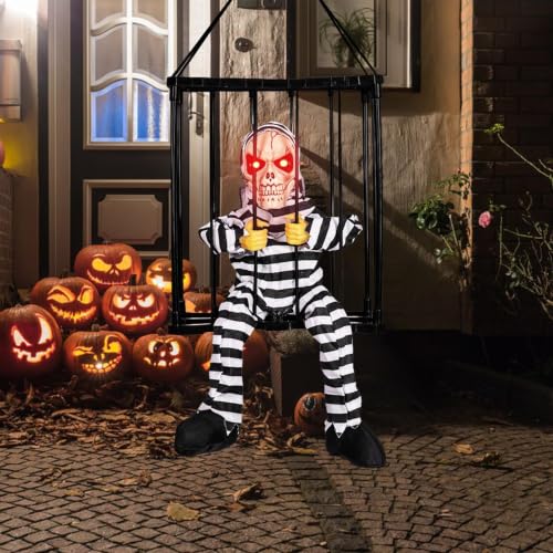 Decoración de terror de Halloween con jaula de prisionero animada para sustos 3