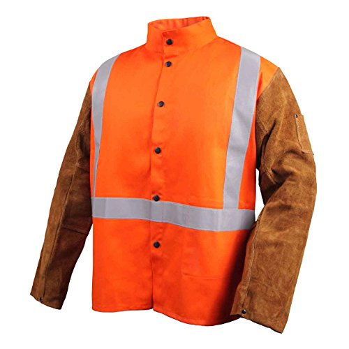 Black Stallion JH1012-OR Cotton/Cowhide Welding Jacket with Pass-Through, 30