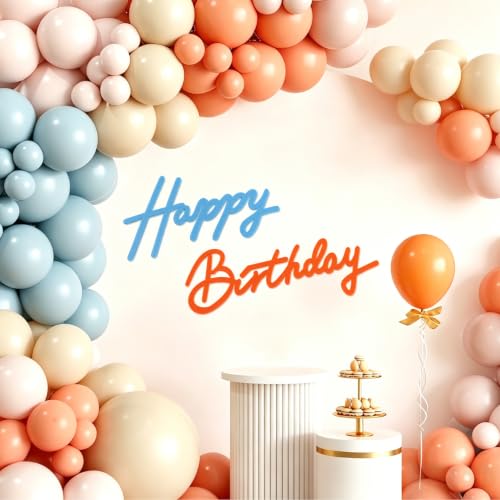 Image of TONIFUL Happy Birthday Sign for Backdrop - Orange Blue Felt Banner - Includes Dot Glue - Perfect for Birthday Party Backdrop,Wall Decr,Balloon Arch,Photo Background