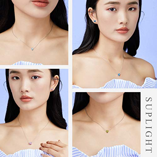 925 Sterling Silver Pendant Necklaces for Women, Heart/Round Birthstone Necklaces Birthday Jewelry for Mother Wife Daughter (with Gift Box)2