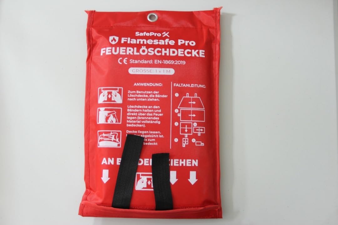 Flame Safe Löschdecke für die Küche – Brandschutzdecke 1,0 m x 1,0 m – Hitzebeständige Glasfaser-Feuerschutzdecke für Fettbrände, Zuhause, Auto, Büro, Garage, Grill, Werkstatt – 1er Pack