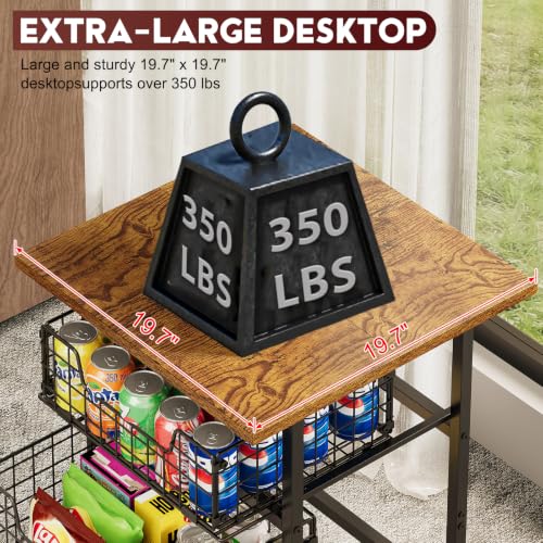 Image of Mini Fridge Stand with Storage, Small Refrigerator Stand with 2 Drawers, Mini Fridge Shelf Cabinet-Max Load 350 LBS Heavy Microwave Stand Mini Fridge Cart for Dorm, Apartment, Kitchen, (Brown)