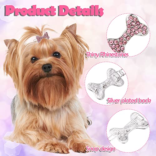 Oiiki 5 Pcs Rhinestone Dog Clips For Hair+ 10 Pcs Dog Hair Bowknot Elastic Bands, Cats Dog Pets Hair Decorative Grooming Accessories, Hair Barrettes In Star Bone Heart Flower Big Bone Shapes #TOP2