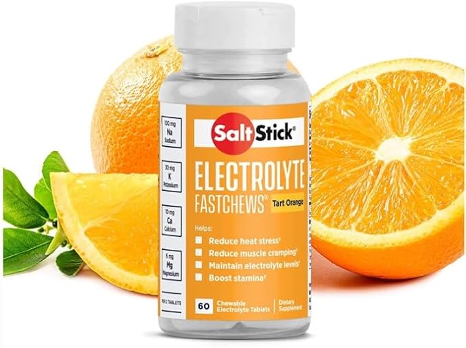 SaltStick FastChews Electrolytes | 60 Chewable Electrolyte Tablets | Salt Tablets for Runners and Endurance Sports Nutrition | Hydration Electrolyte Chews | Vegan | Orange | 60 Tablets