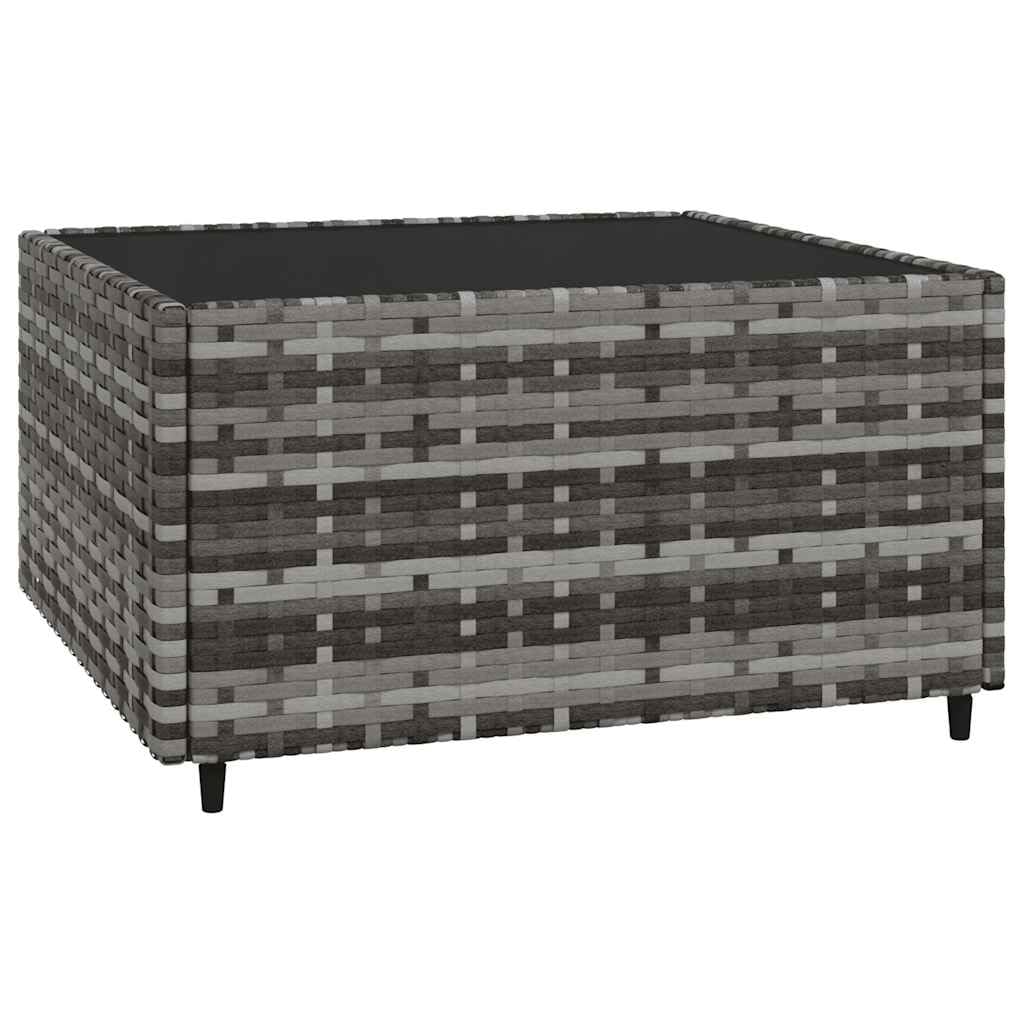 ACAGALA Set di 3 mobili da giardino in polyrattan, con cuscino, 2 parti centrali + tavolo come piano in vetro temperato, set per giardino, terrazza, grigio e blu