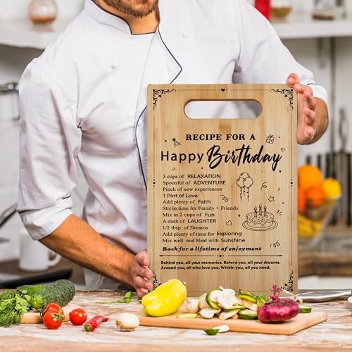Tablas de cortar de bambú para cumpleaños, regalos para mujeres y hombres, tablero de corte rectangular con mango, apto para cocina y decoración miniatura 4