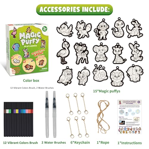 Image of 3D Art Kit Aqua Magic Puffs Animals, 15 Mess-Free Paint by Number Craft for Kids, DIY Coloring Kits,Christmas&Travel Gifts & Stocking Stuffer for Girls and Boys, Art Projects with Puff Markers