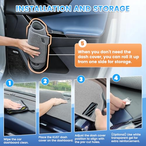 KUST Gray Dash Cover Compatible with Honda Civic 2016-2021 Dashboard Cover Accessories for Civic Non-Slip Polyester Dashboard Mat Custom Fit Center Console Sunshield Protector No Glare by KUST - Used condition - Image 7