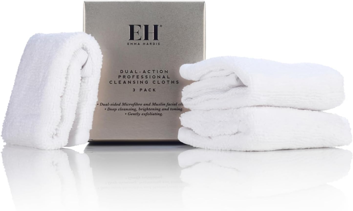 Emma Hardie 3 Pack Dual Action Microfibre & Muslin Cleansing Cloths, Perfect for Removing Cleansing Products, Gentle Exfoliation, Deep Pore Cleansing, Skin Brightening & Toning