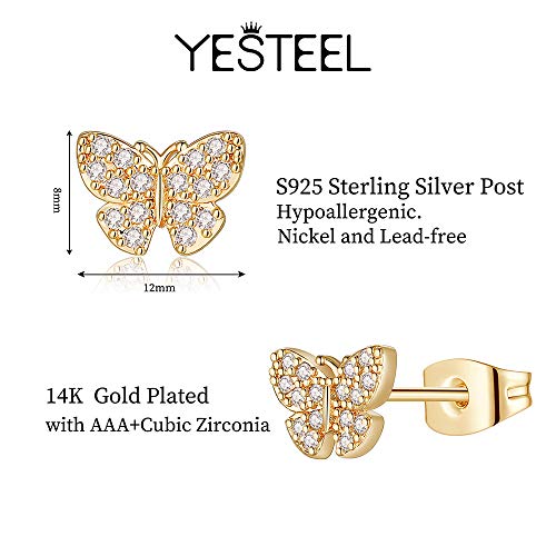 S925 Sterling Silver Butterfly Stud Earrings, Hypoallergenic Cz Cute Butterfly Earrings For Women, 14K Gold Plated Cubic Zirconia Stud Earrings Butterfly Jewelry Gifts For Women Girls #TOP1