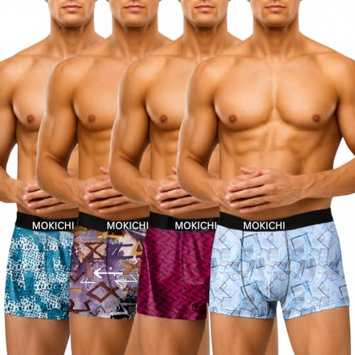 Image of Men's Printed Boxer Briefs | Soft Stretch Comfortable Trunks with Elastic Waistband | Breathable Everyday Innerwear for Men | Assorted Multicolor Prints | Pack of 4