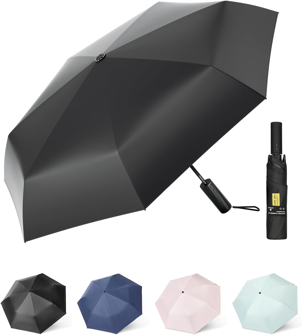 [Automatic Expansion and Closure] Folding Umbrella, Parasol, One-touch Automatic Opening and Closing Electric Umbrella, Large Size, Electric Folding Umbrella, 98 cm, Folding Umbrella, 7 Ribs, Women's, Lightweight, Parasol, IPX6, 100% Light Shielding, UV Cut Rate, 99 UPF 50+, Heat Shielding, Men's Waterproof, Wind Resistant, Water Repellent, Type-C Charging, Easy to Store, Storage Bag with Cover, Rainsmile Modeng