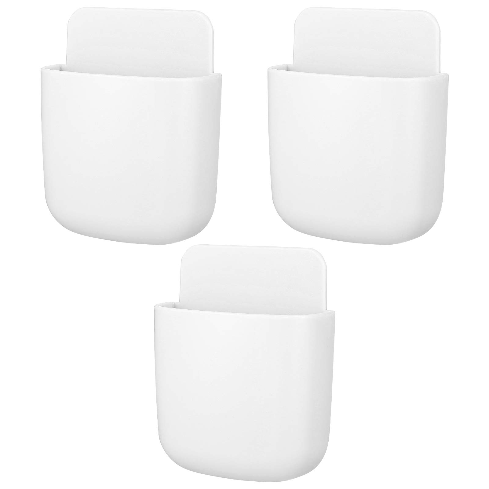 Wall-mounted Remote Control Storage Box, 3pcs Self-adhesive Mounted Sundries Organizer Hanging Container Phone Charging Rack Holder for Storing Remote Control, Cell Phone, Pen, Key (White)