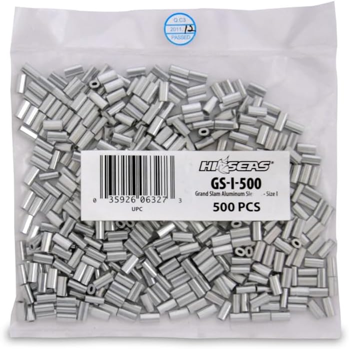 Grand Slam Aluminum Fishing Line Crimp Sleeves - Bulk 500 Pieces, Durable and Strong Crimps for Monofilament 40lb Test up to 600lb Test for Saltwater Fishing Leaders