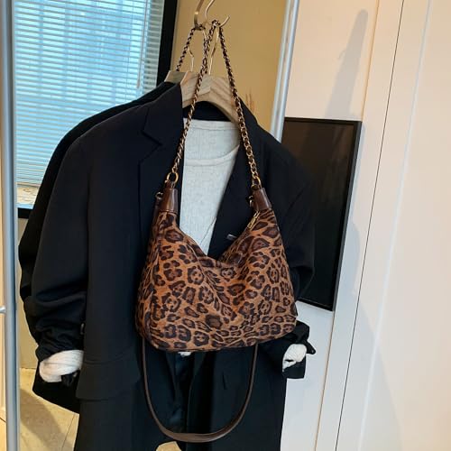Image of Leopard Faux Suede Purse for Women Cheetah Print Handbags Shoulder Purse Hobo purse (Brown)