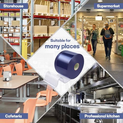Image of Moukeren Plastic Curtain Strips, 200 ft x 8 in Clear PVC Strip Curtain Roll, Heavy Duty Plastic Insulated Freezer Door Strips for Commercial, Walk-in Cooler, Garage, Warehouse, 0.08 inch Thickness