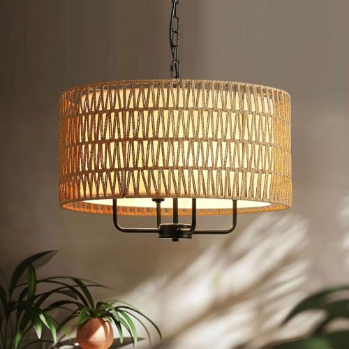 Lustre en rotin pour éclairage doux suspension de salon - 6