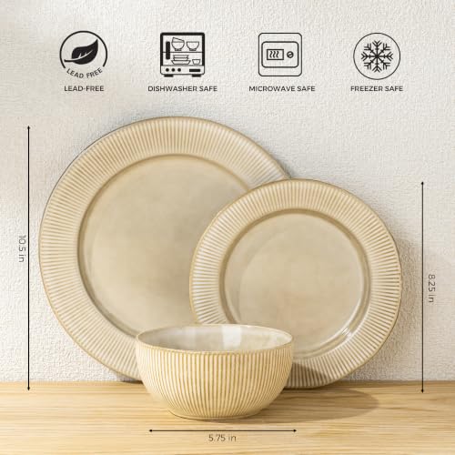 Image of GBHOME Ceramic Dinnerware Sets,12 pcs Embossed Elegant Stoneware Plates and Bowls Sets, Housewarming Wedding Gift | Dishwasher & Microwave Safe | Dishes Set Service for 4