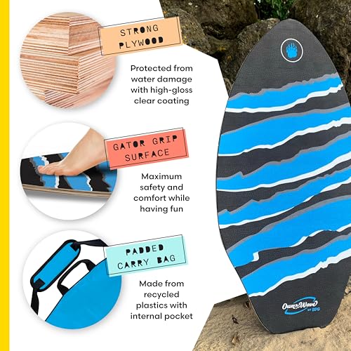 Own the Wave New Zealand Black Claw Strike 40\" High Performance Wooden Skimboard with Padded Carry Bag Made from Recycled Plastics Colored EVA Grip Pad High Gloss Clear Coat Skim Boards Kids Adults