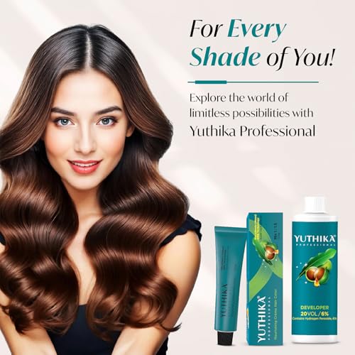 Image of Yuthika Professional Creme Hair Color Dark Blonde 6.0 100g with Developer 30 Vol 100ml, Permanent Hair Color Cream, Grey Coverage, For Men & Women