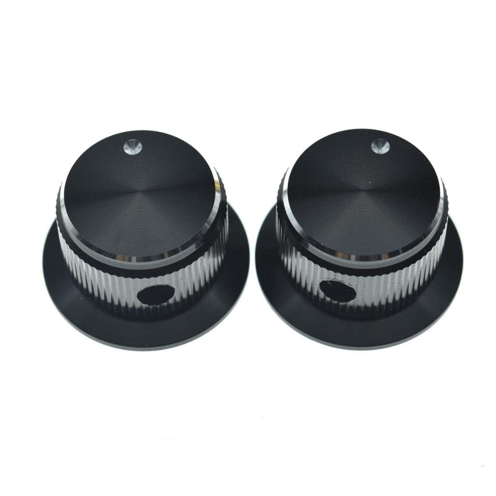 KAISH 2pcs Aluminium Potentiometer Knobs 1/4" Universal Top Hat Knobs Bell Control Knob with Set Screw for Guitar/Bass/AMPS/Preamps Black with Polished Edge and Indicator - Image 3