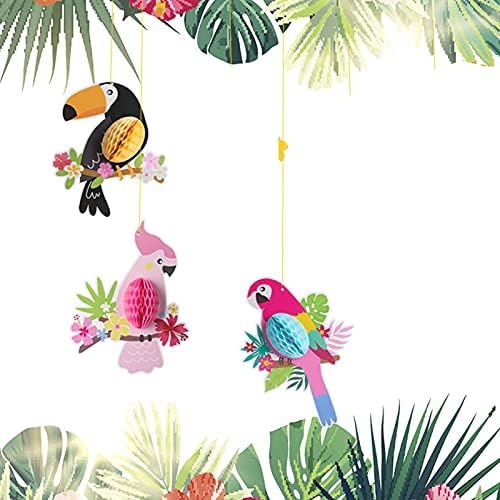 Karjiaja 3 PCS Tropical Birds Decoration Honeycomb Parrot Tropical Birds Honeycomb Paper Cutouts Bird Ornaments Paper Hanging Party Bird Decorations for Garden Rainforest Hawaiian Jungle Summer Beach