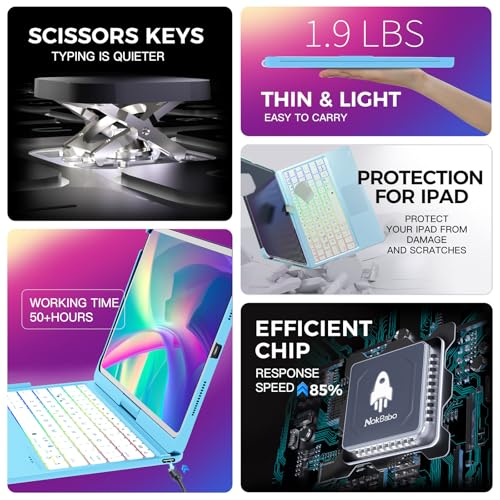 Image of NOKBABO for iPad 10th 11th (A16) Generation Case with Keyboard, iPad Air 11 inch case (M4 /M3 /M2), Keyboard for iPad Pro 11 (4th /3rd /2nd /1st) & iPad Air 5 /4, Trackpad, 360 Swivel, Backlit - Sky Blue