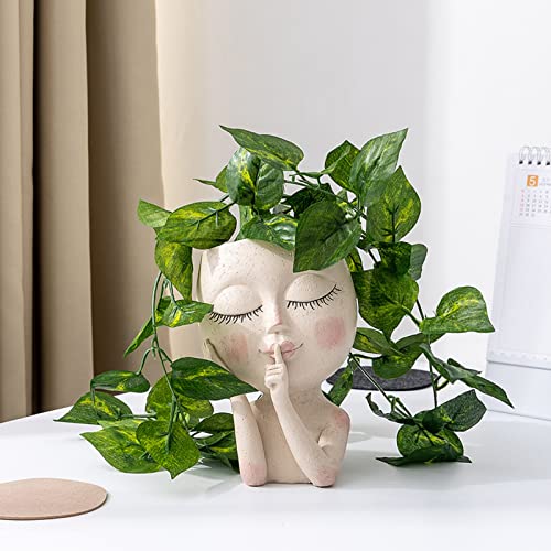 Romehaha Head Planter,Face Planters Pots With Drainage Hole Cute Lady Unique Planters Closed Eyes, Resin Head Planters For Indoor Plants(Type A,Dark) #TOP4