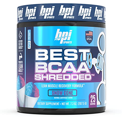 BPI Sports Best BCAA Shredded - Thermogenic Recovery Drink - Caffeine Free - BCAA Powder - Lean Muscle Building, Preworkout, Aminos & Hydration - Snow Cone - 25 Serving