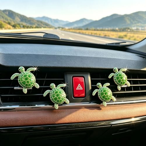 Image of 4pcs Cute Sea Turtles Car Air Vent Diffuser - Clip-On Fragrance Air Freshener for Cars with Replaceable Refills, Adorable Animal Vent Clip for SUV & Truck(Green, Ocean)