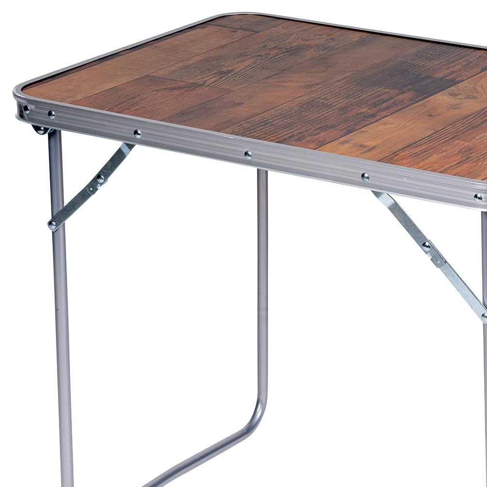 BAKAJI Tavolino Pieghevole da Campeggio Picnic Effetto Legno, Struttura in Alluminio, Sistema Pieghevole per Trasporto Facilitato, Tavolo per Giardino e Pranzi Esterni, 70 x 50 x 60 cm