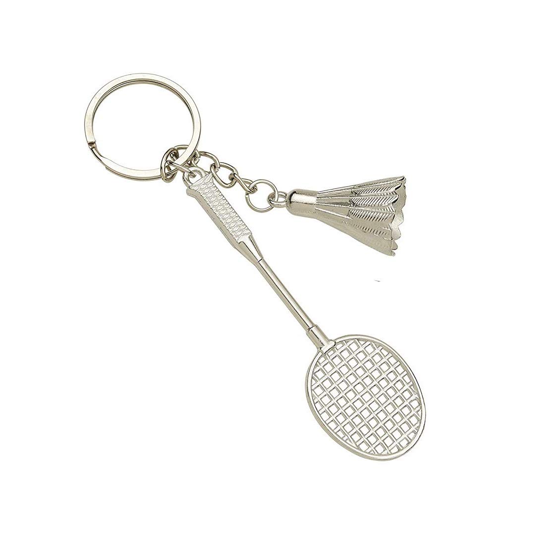 GCT Badminton Racket | Racquet with Shuttlecock Sports Metal Keychain for Car Bike Keyring (Silver)