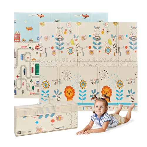 MS Fancy - Alfombra de Juegos para Bebé 180x200 cm - Doble Cara, Tapete Muy acolchado (1.5 cm Grosos), Plegable y con Bolsa de transporte