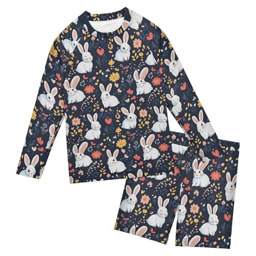 Happy Easter Cute Bunny Rabbit Baby Boys' Toddler Long Sleeved Rashguard Swim Bathing Suit Set B0405055
