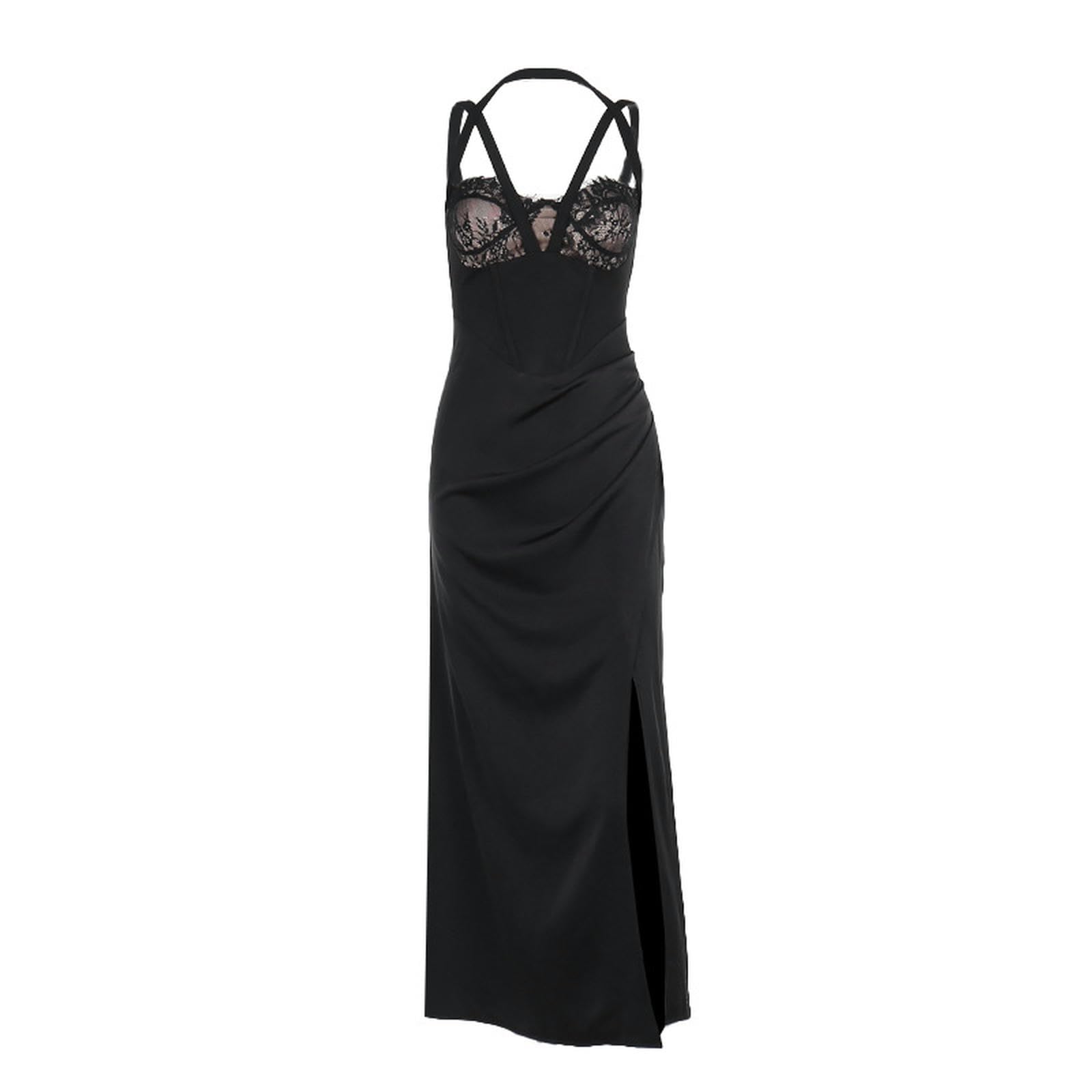 Robe longue en dentelle noire idéale pour vos soirées d'été