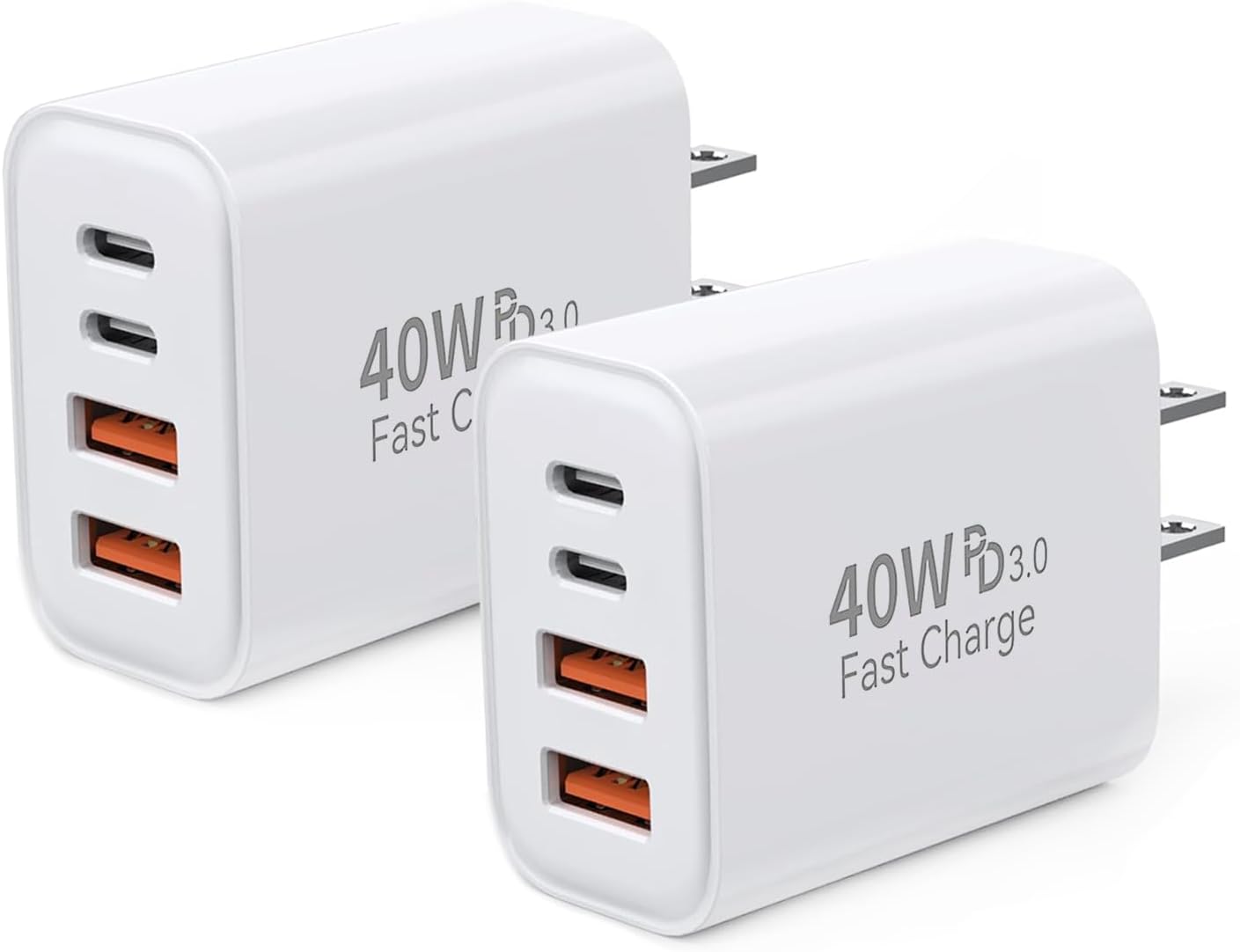 USB C Charger Block,40W Multiport USB C Charger Fast Charging,2Pack 4-Port Quick Type C Wall Power Delivery Adapter Cube for iPhone 16/16 Pro/16 Pro Max/15 Pro Max/15 Plus/14/13/12/11/XS/XR/SE/8/iPad