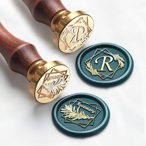Letter R Wax Seal Stamp Rosemary Initial R Stamp, 2pcs Value Pack Wax Seal Kit with Vintage Rosewood Handle Decorative Gift for Wedding Art Invitations Christmas