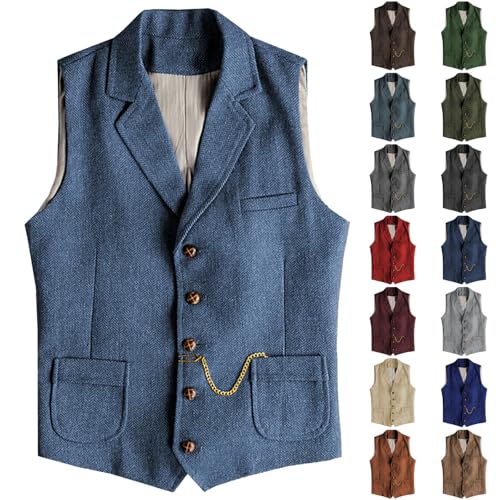 Men's Casual Business Vests Lightweight Wedding Waistcoat Slim Fit Notch Neck Vest with Pockets for Suit or Tuxedo