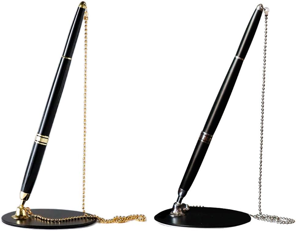 fivekim Classic Metal Ballpoint Pen Secure Chain Attached Base Stand Desk Office Counter Signature Pens Stationery Gift Ballpoint Pen Black Gold - Image 5