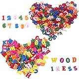 200 Stück Holzzahlen und holzbuchstaben, Bunte Handgefertigte Holzbuchstaben Klein, 15MM Holz Zahlen für DIY Handwerk Dekorieren, Scrapbooking, DIY, Schulprojekte, Lernspiele